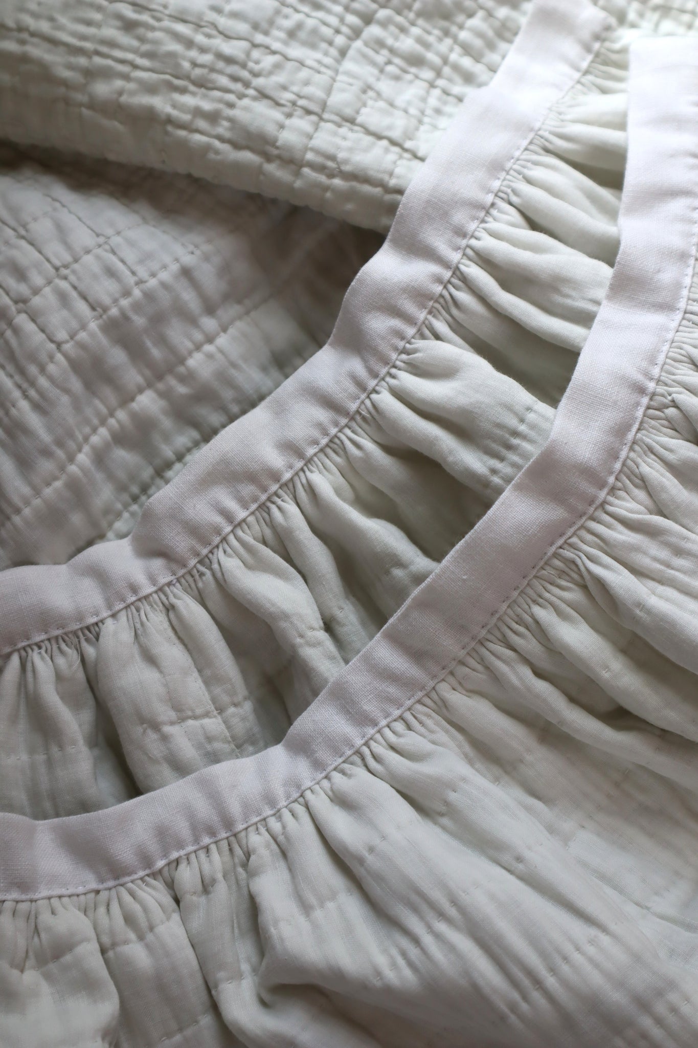 19th Hand Quilted White Cotton Skirt