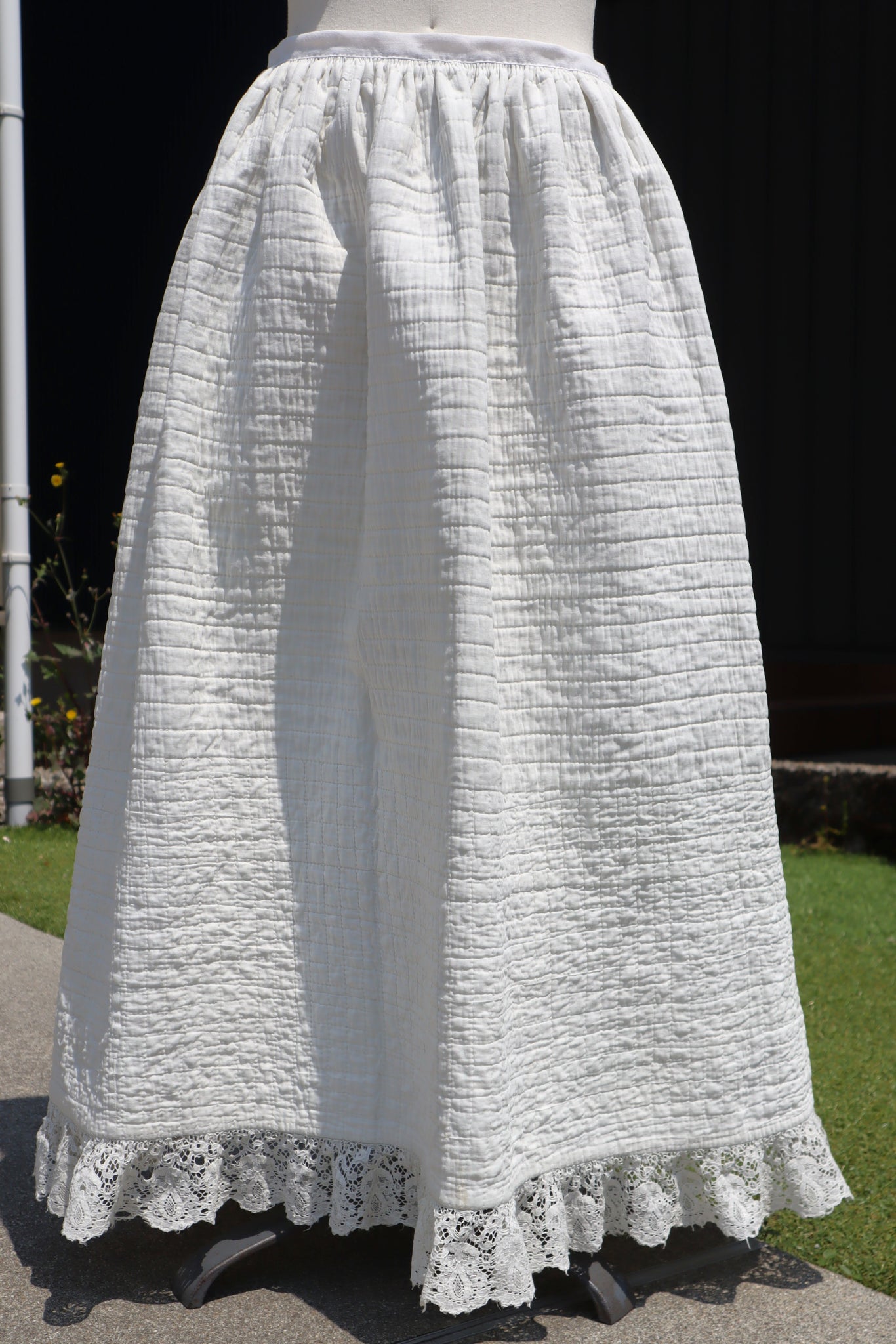19th Hand Quilted White Cotton Skirt
