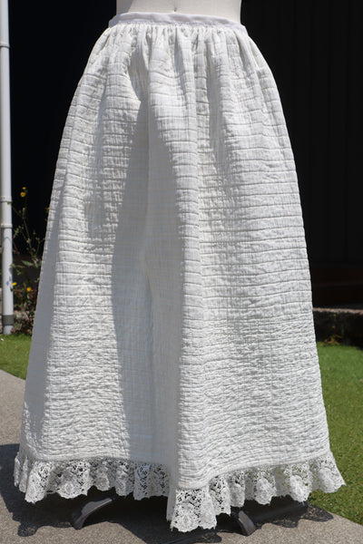 19th Hand Quilted White Cotton Skirt