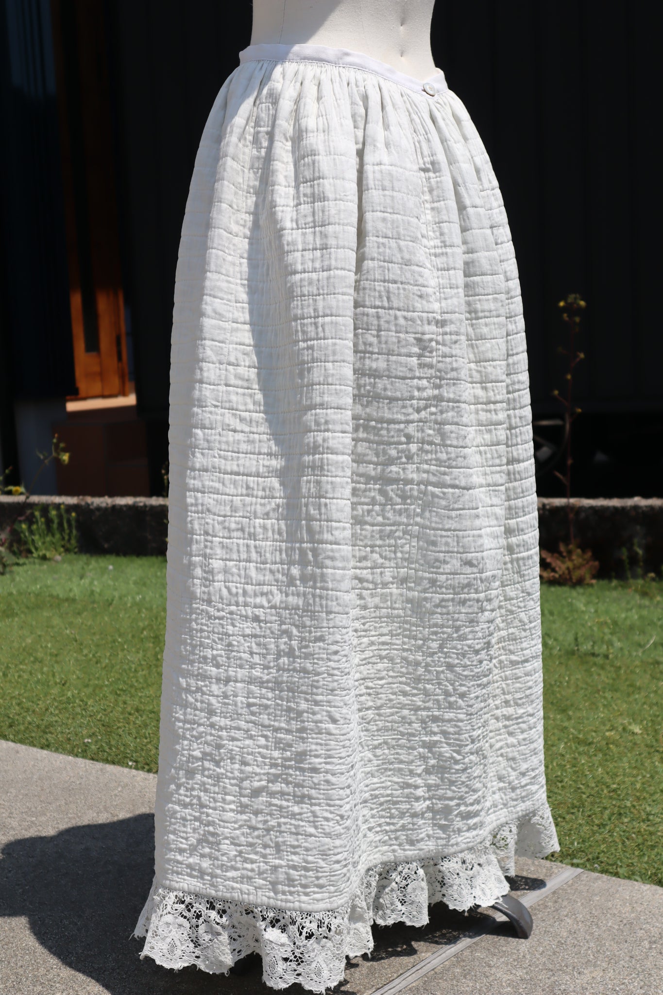 19th Hand Quilted White Cotton Skirt