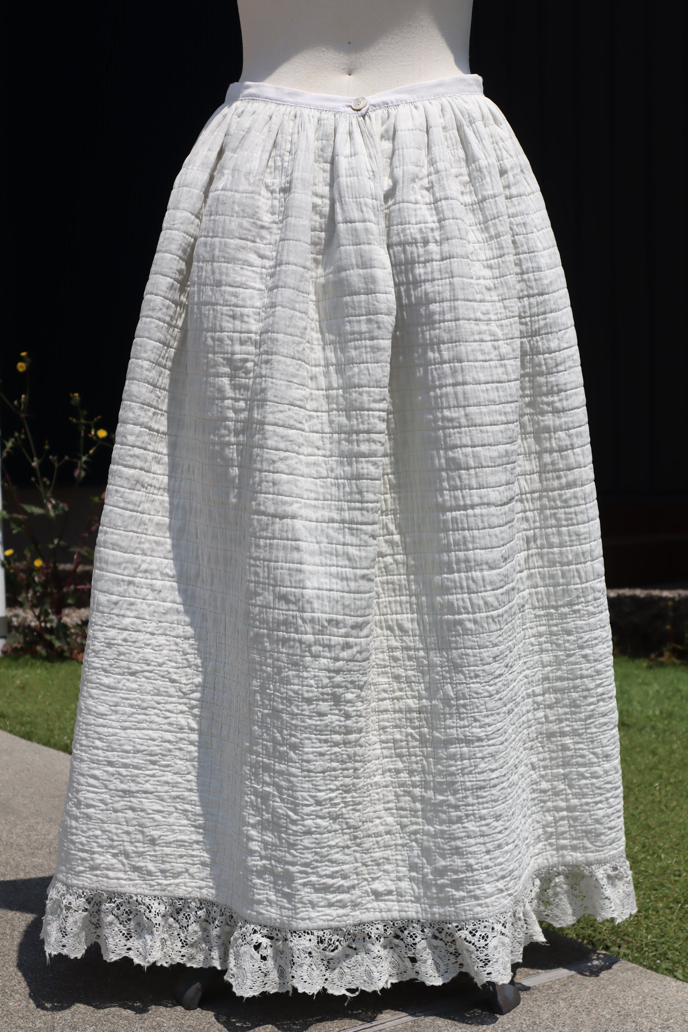19th Hand Quilted White Cotton Skirt