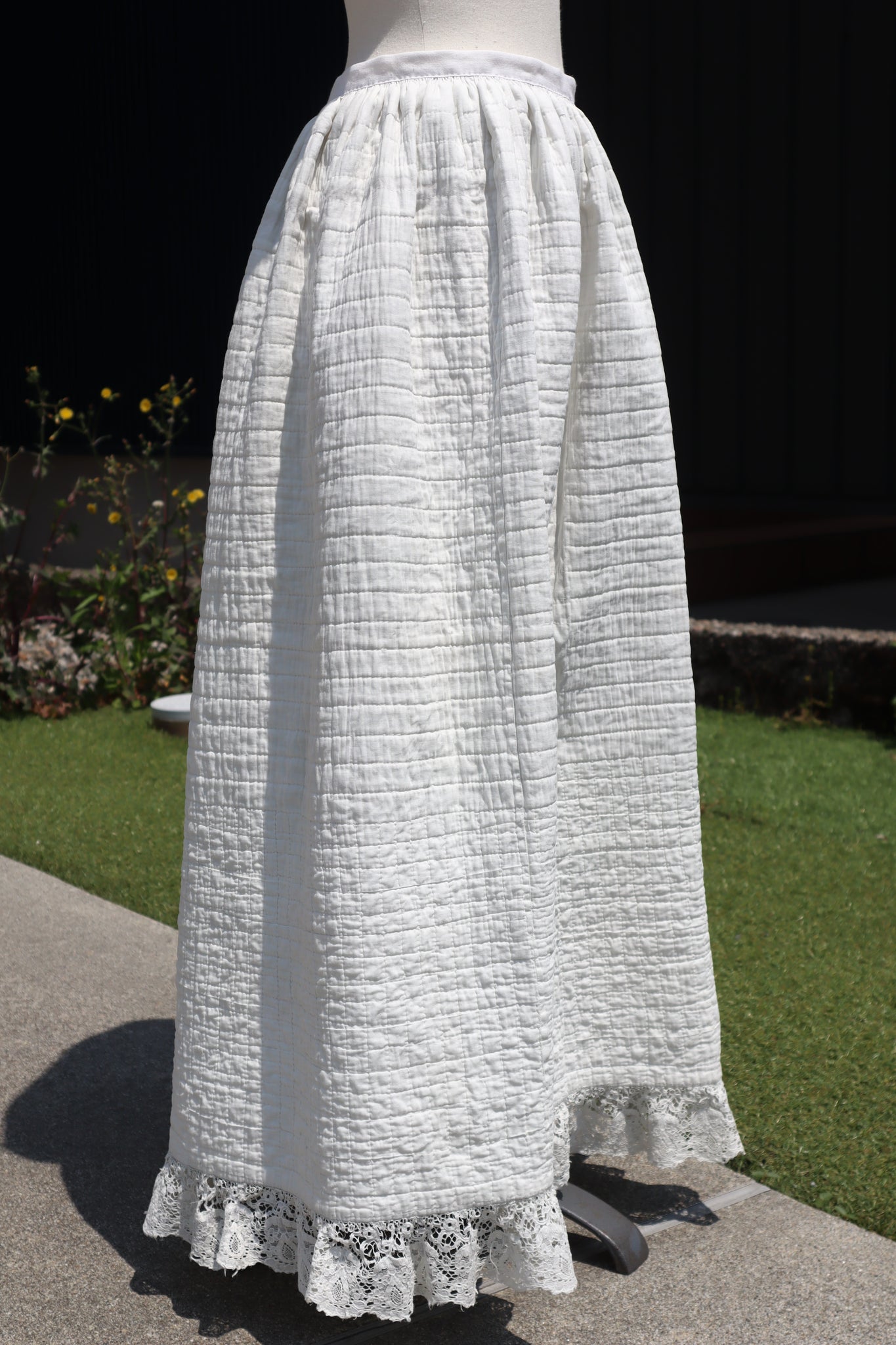 19th Hand Quilted White Cotton Skirt