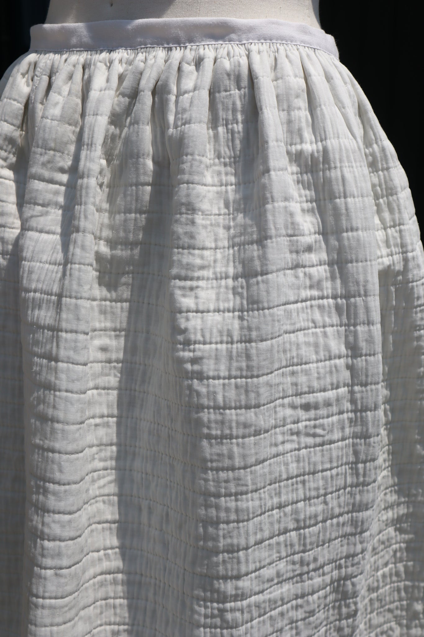 19th Hand Quilted White Cotton Skirt