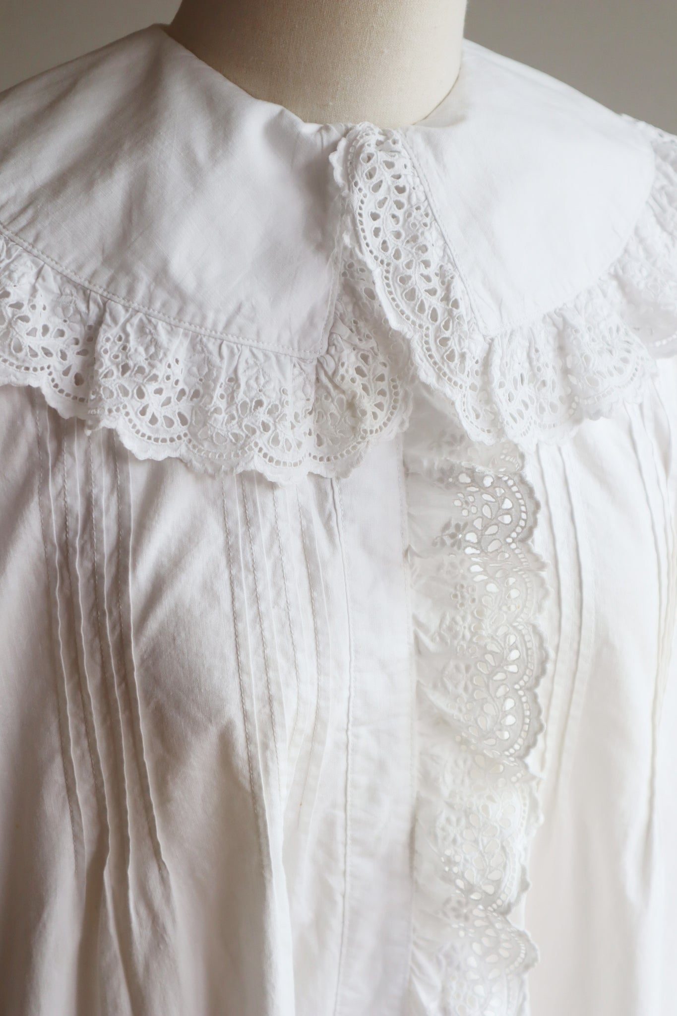 1900s Broderie Anglaise Big Collar Dress Size M~L