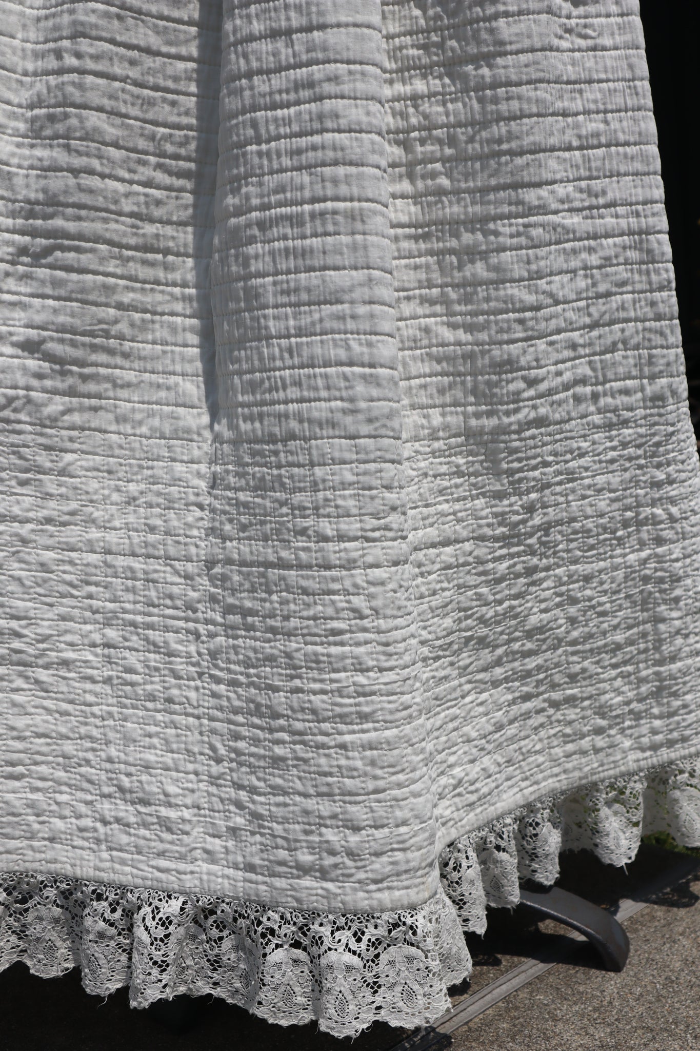 19th Hand Quilted White Cotton Skirt
