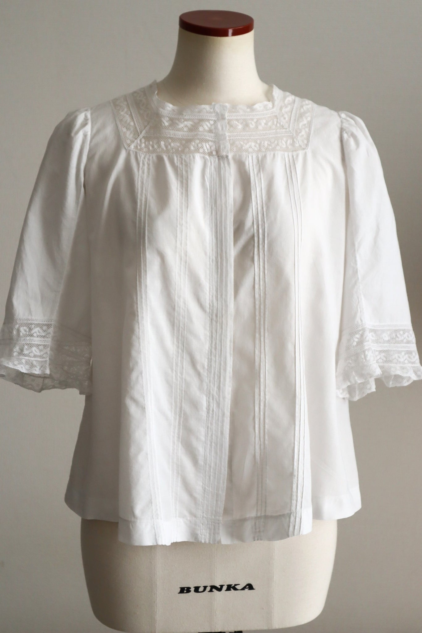 1930s French Cotton Blouse with Valenciennes Lace