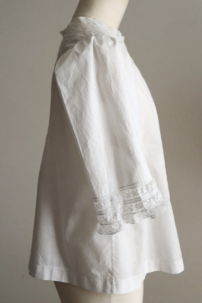 1930s French Cotton Blouse with Valenciennes Lace