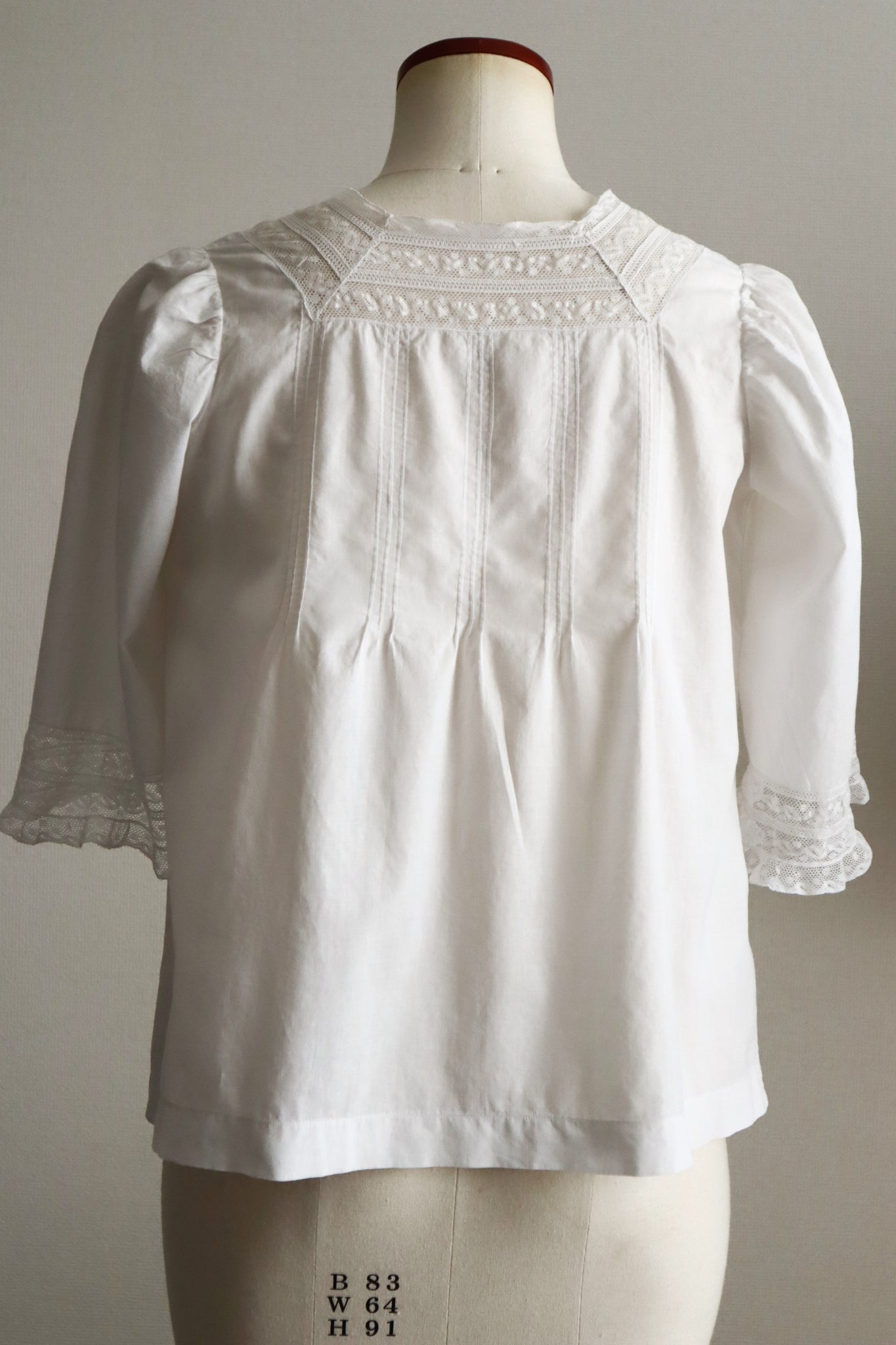 1930s French Cotton Blouse with Valenciennes Lace