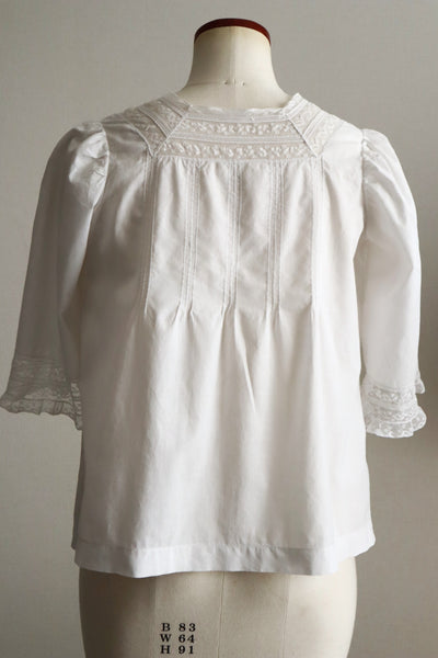 1930s French Cotton Blouse with Valenciennes Lace