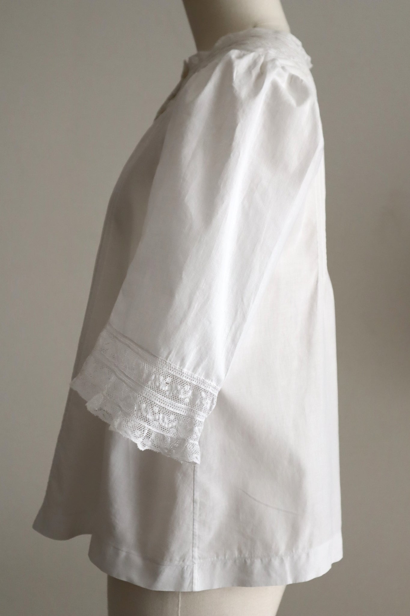 1930s French Cotton Blouse with Valenciennes Lace