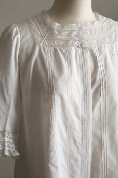 1930s French Cotton Blouse with Valenciennes Lace