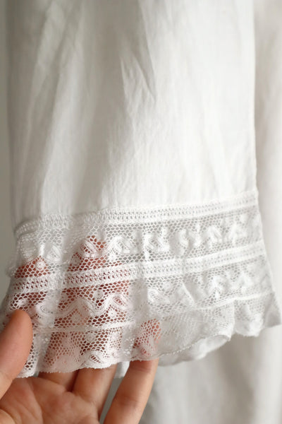 1930s French Cotton Blouse with Valenciennes Lace