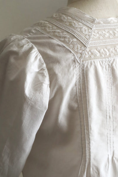 1930s French Cotton Blouse with Valenciennes Lace