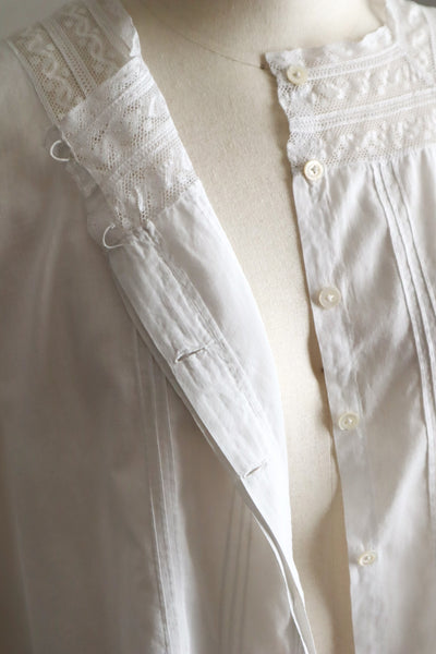 1930s French Cotton Blouse with Valenciennes Lace