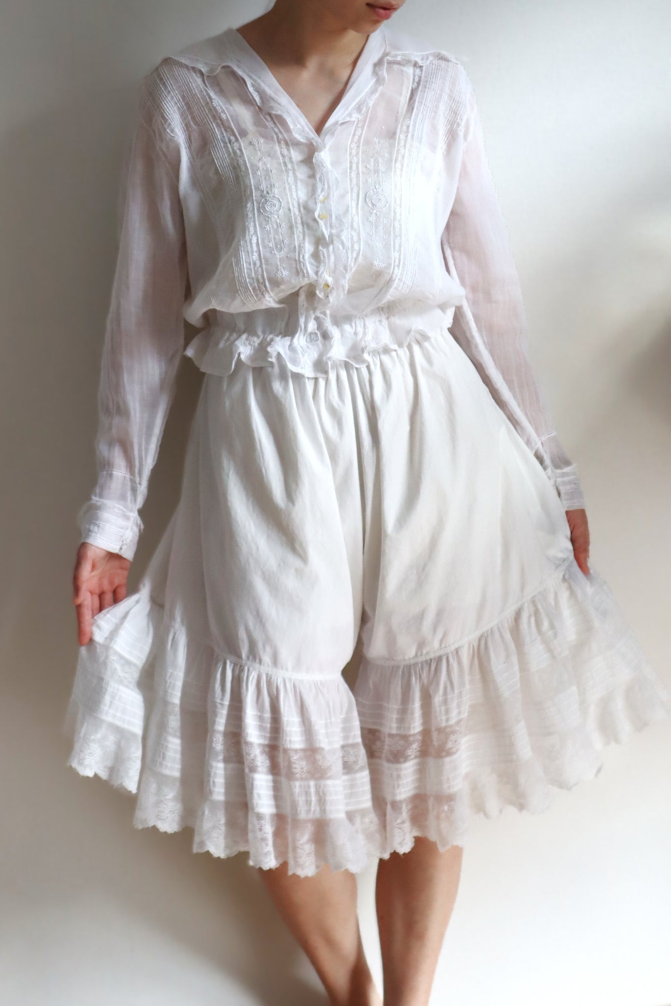 1910s Sheer White Cotton Blouse with Sailor Collar