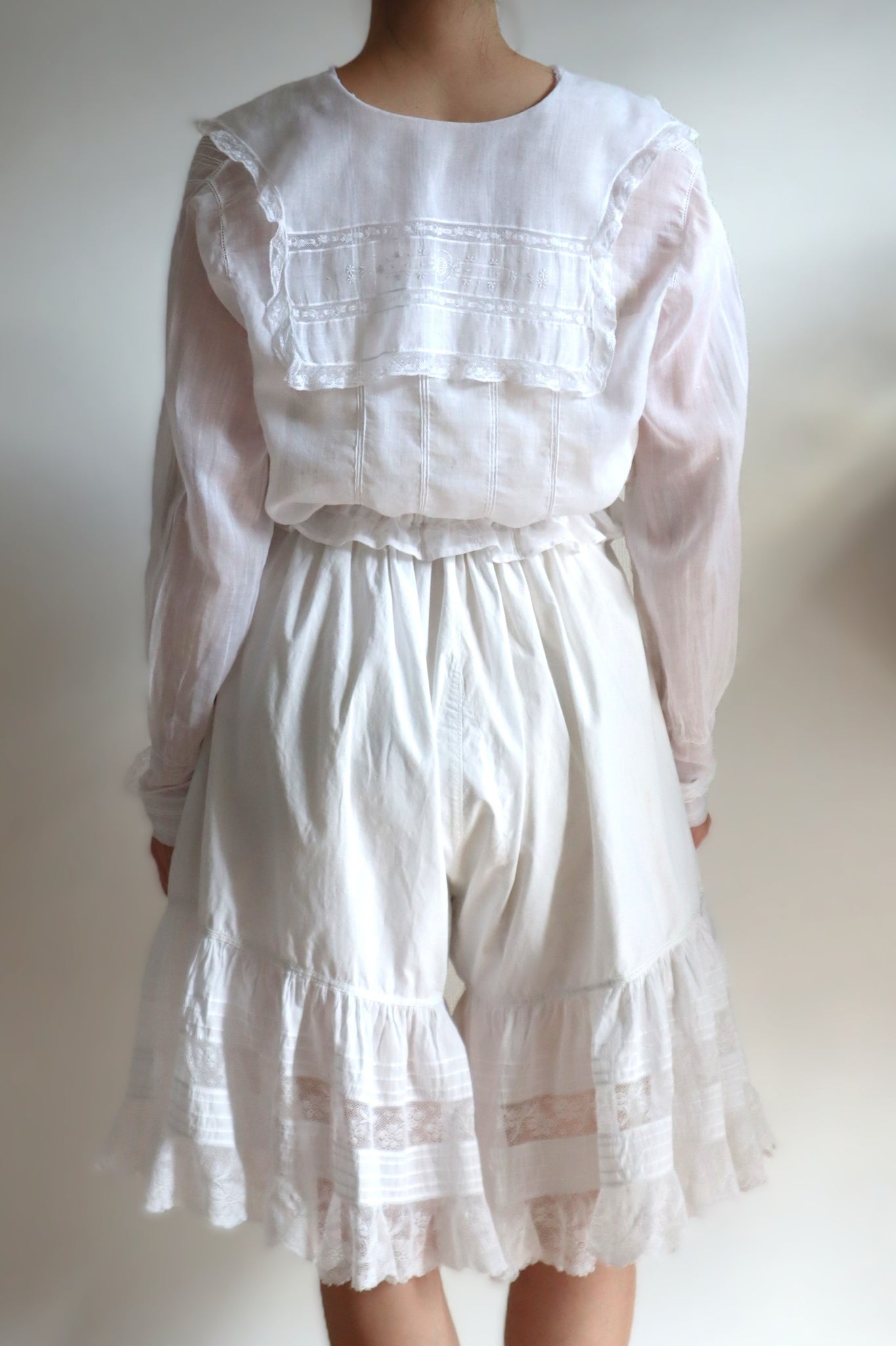 1910s Sheer White Cotton Blouse with Sailor Collar