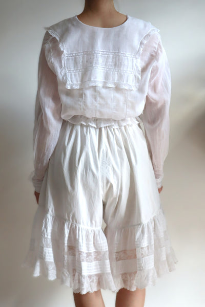 1910s Sheer White Cotton Blouse with Sailor Collar