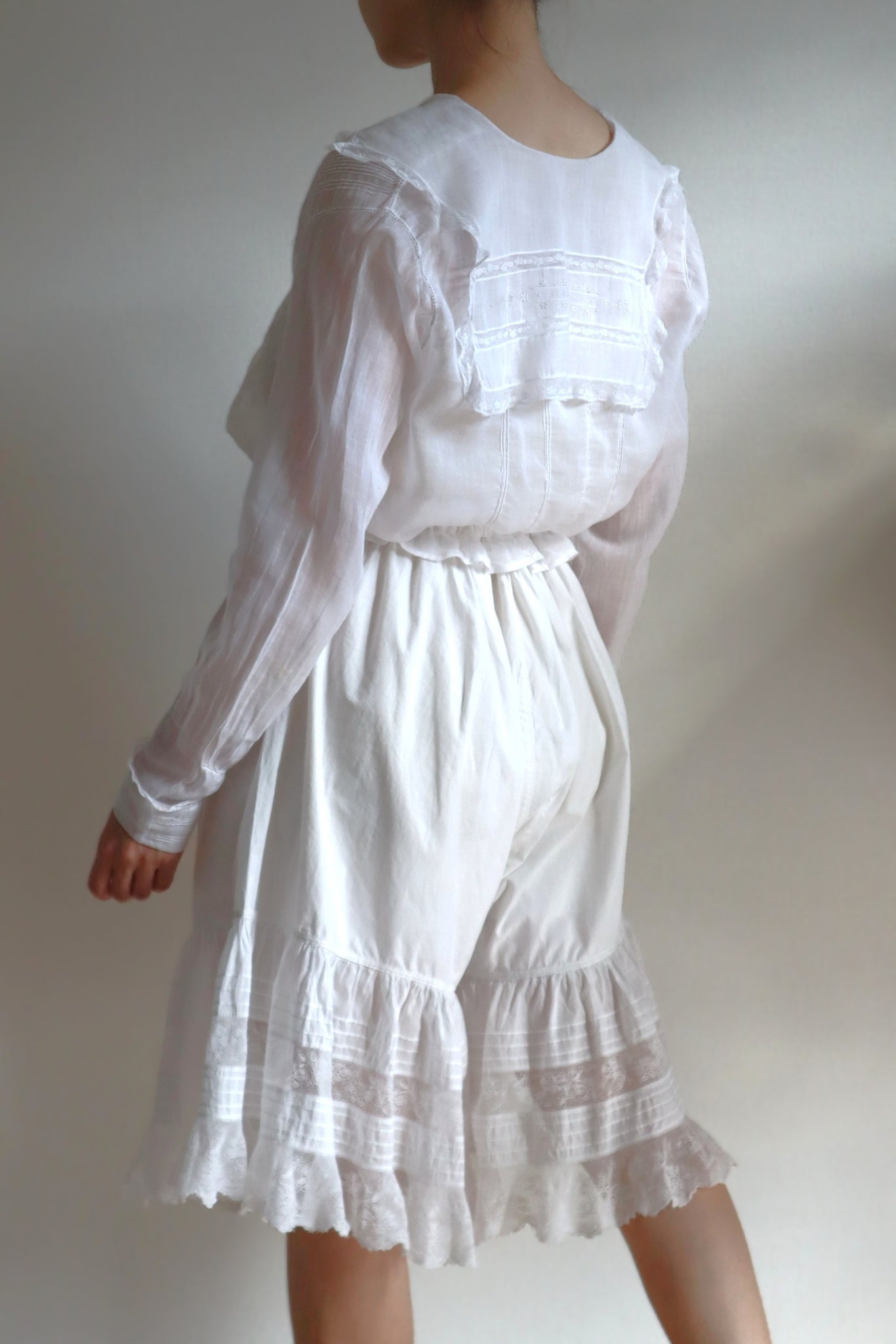 1910s Sheer White Cotton Blouse with Sailor Collar