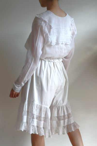 1910s Sheer White Cotton Blouse with Sailor Collar