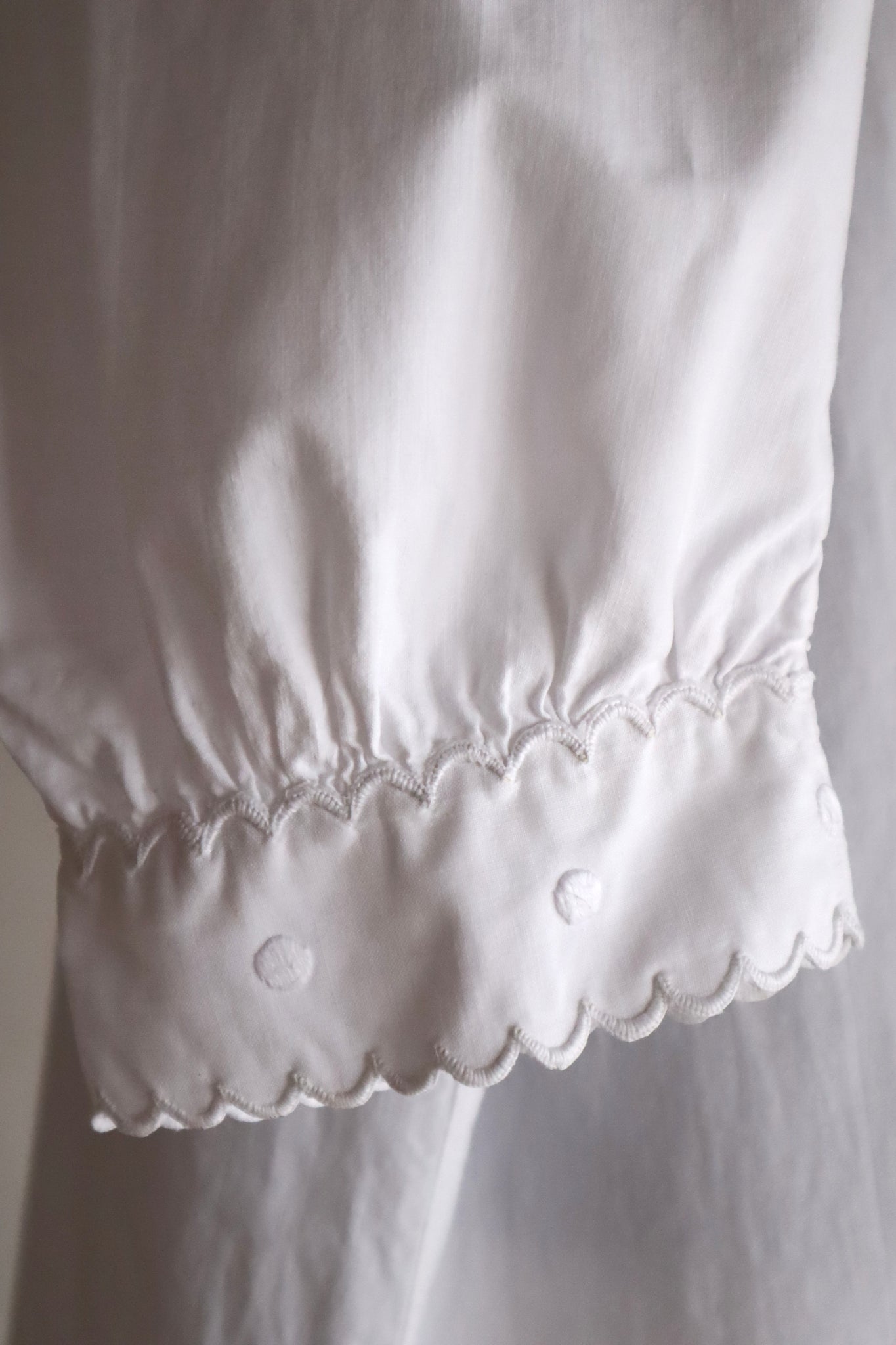 1900s French Hand-Sewn White Cotton Monogrammed Day Dress