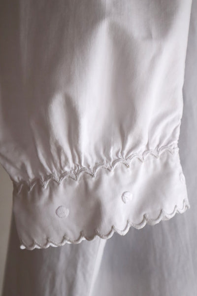 1900s French Hand-Sewn White Cotton Monogrammed Day Dress
