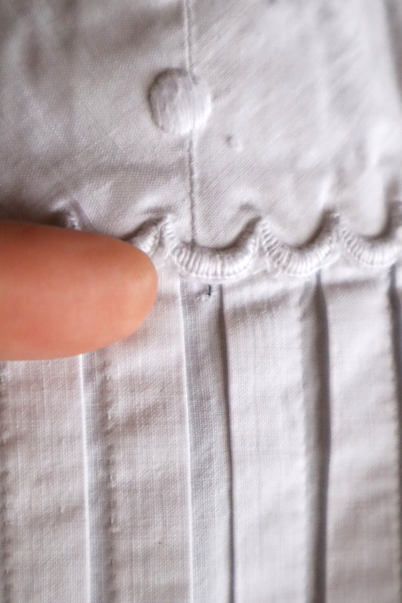 1900s French Hand-Sewn White Cotton Monogrammed Day Dress