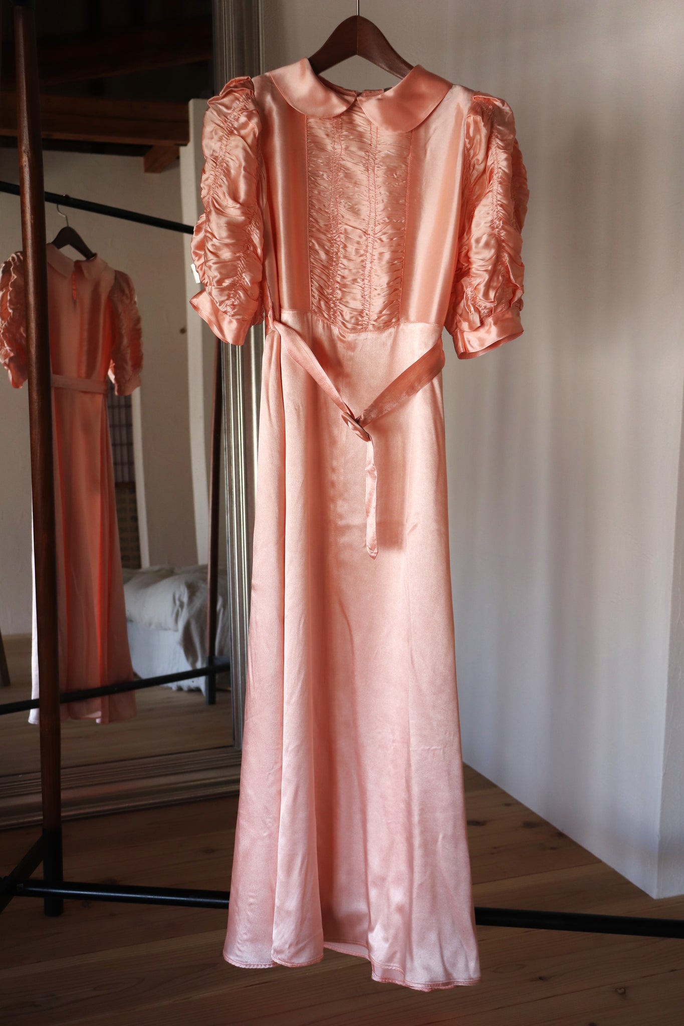 1940s Puff Sleeve Satin Dress