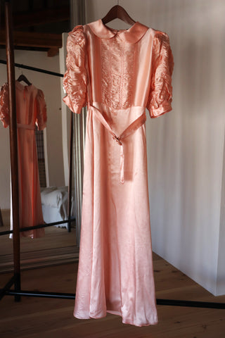 1940s Puff Sleeve Satin Dress
