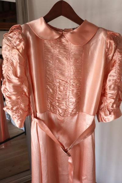 1940s Puff Sleeve Satin Dress