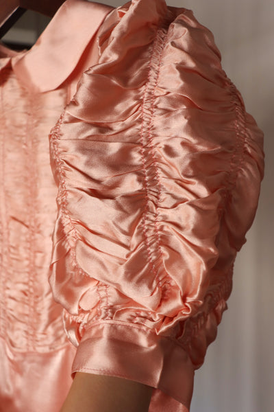 1940s Puff Sleeve Satin Dress