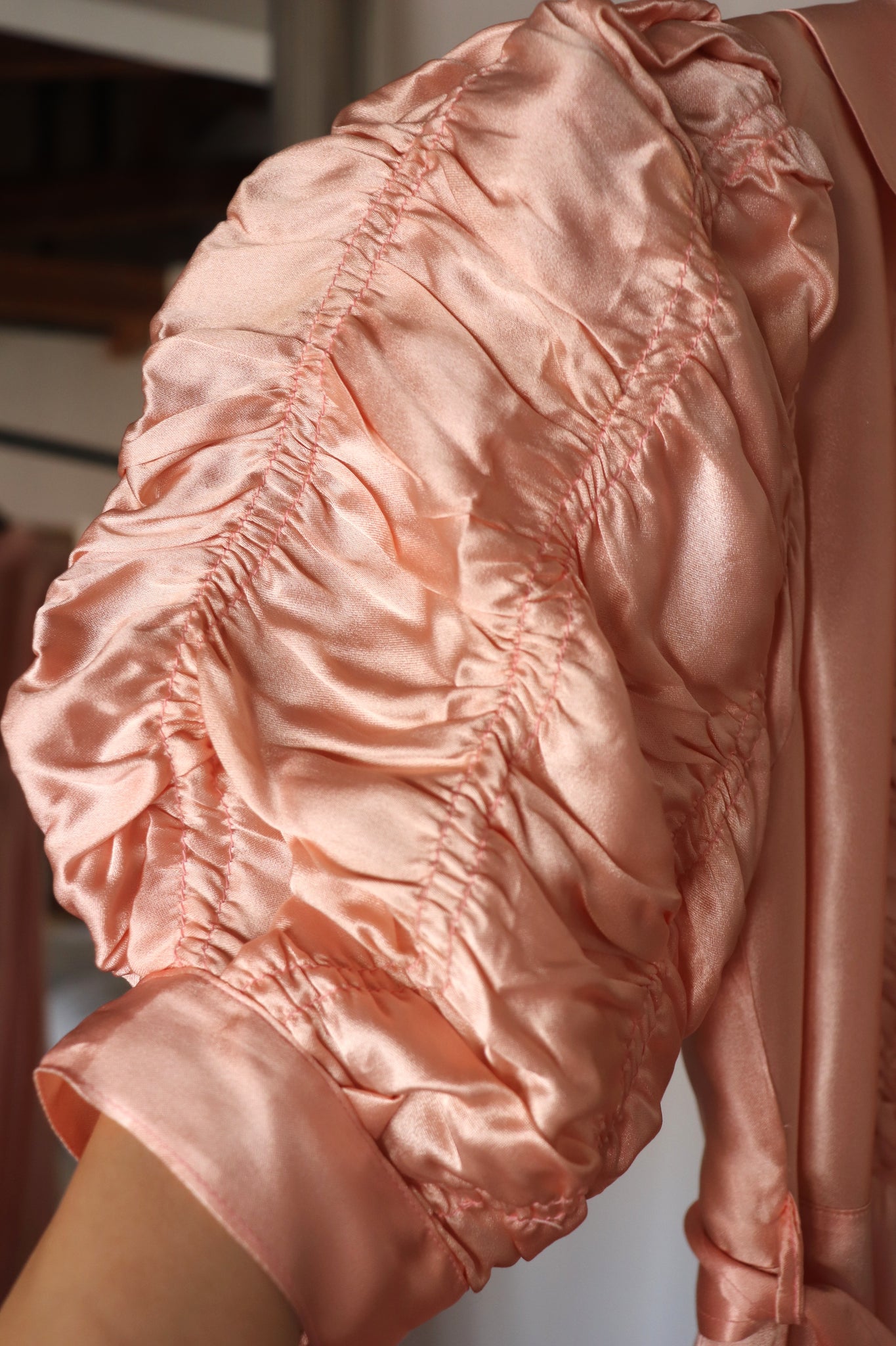 1940s Puff Sleeve Satin Dress