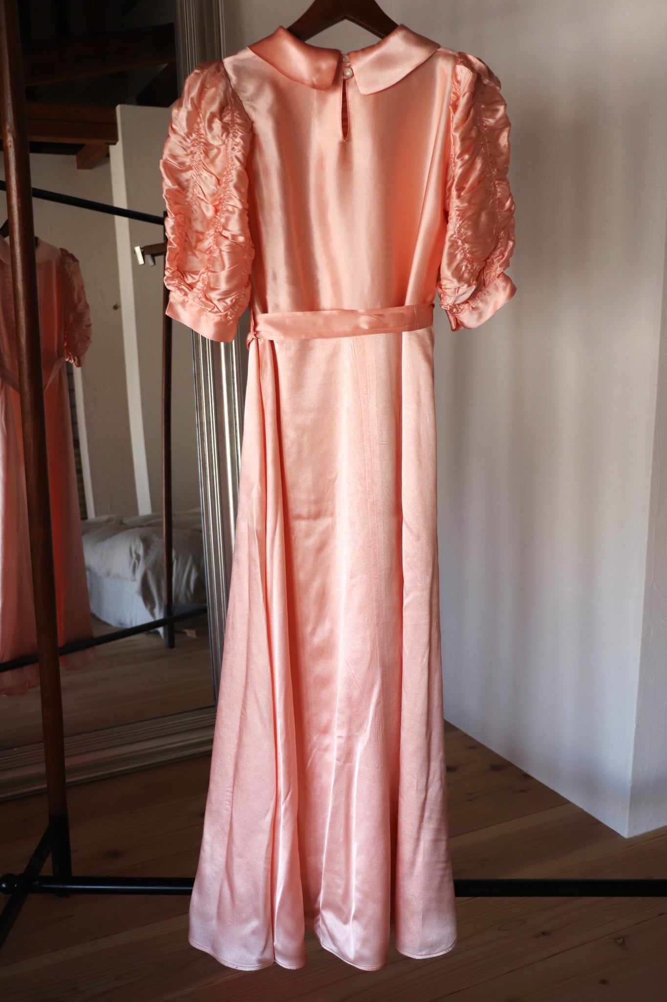 1940s Puff Sleeve Satin Dress