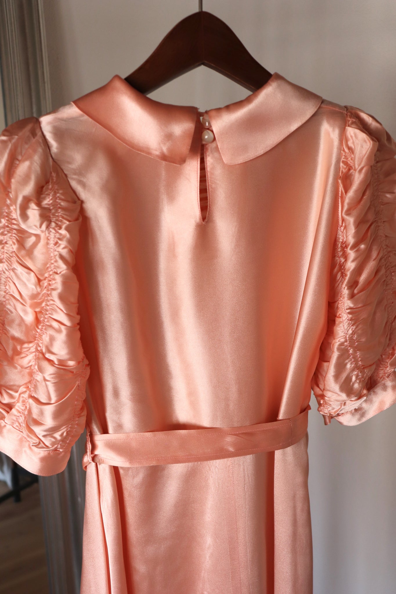 1940s Puff Sleeve Satin Dress