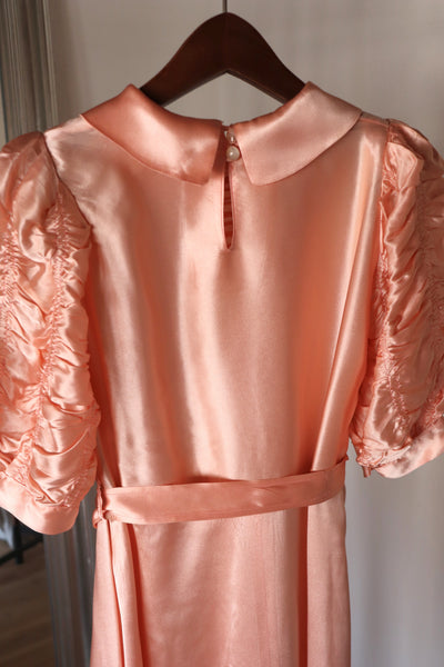 1940s Puff Sleeve Satin Dress