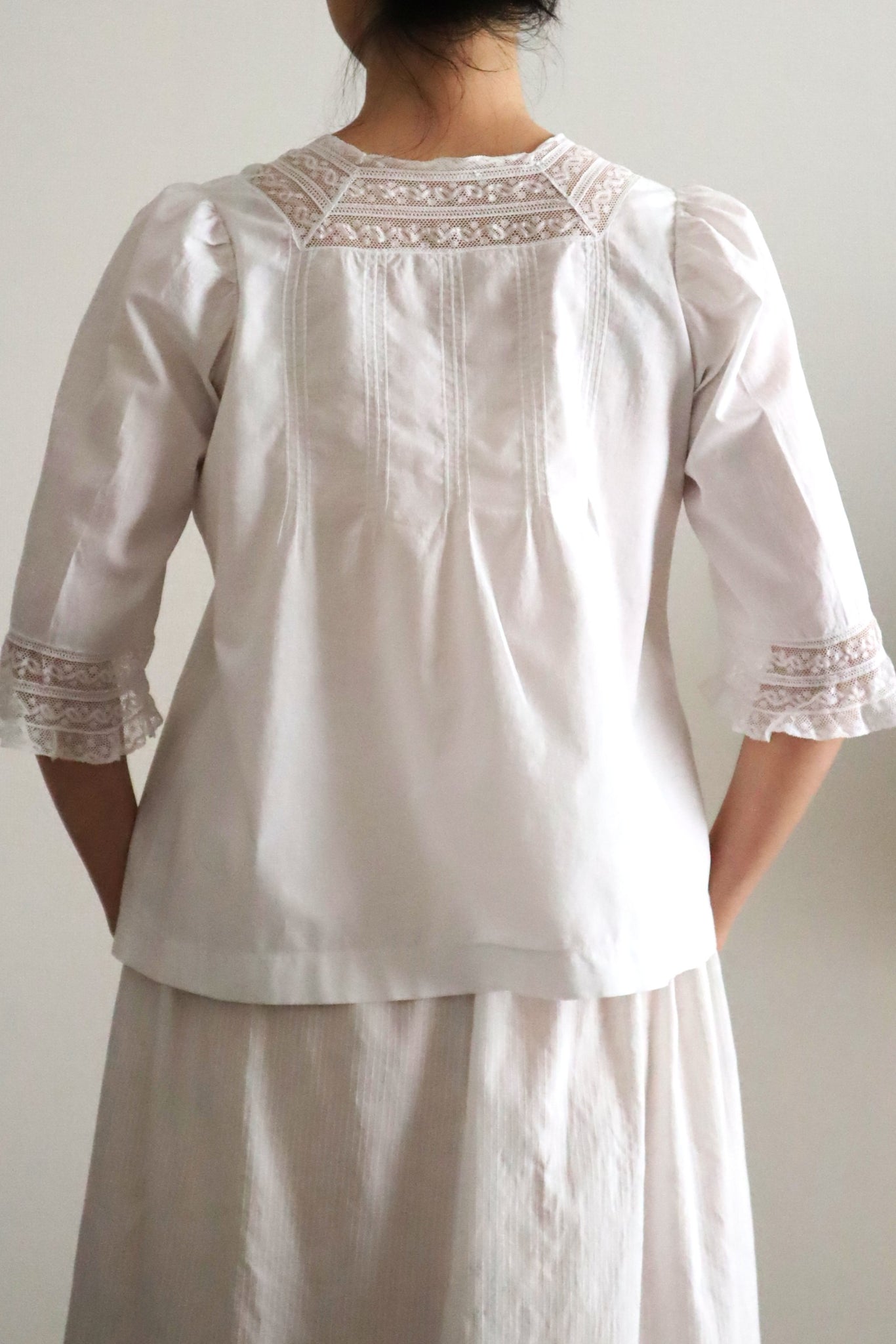 1930s French Cotton Blouse with Valenciennes Lace