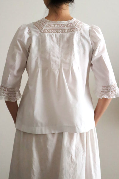1930s French Cotton Blouse with Valenciennes Lace