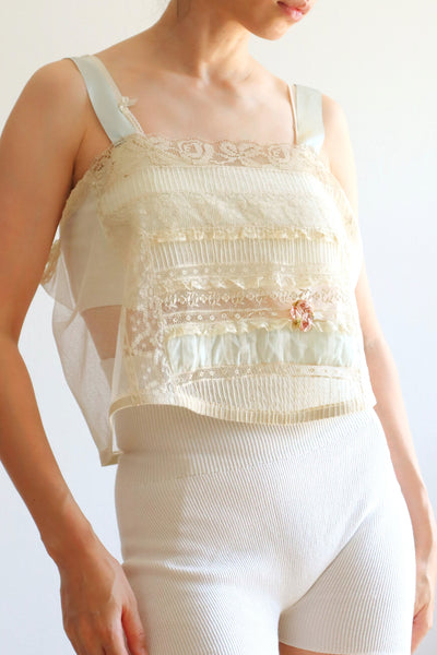 1910s~1920s Blue Silk Ribbon All Lace Camisole