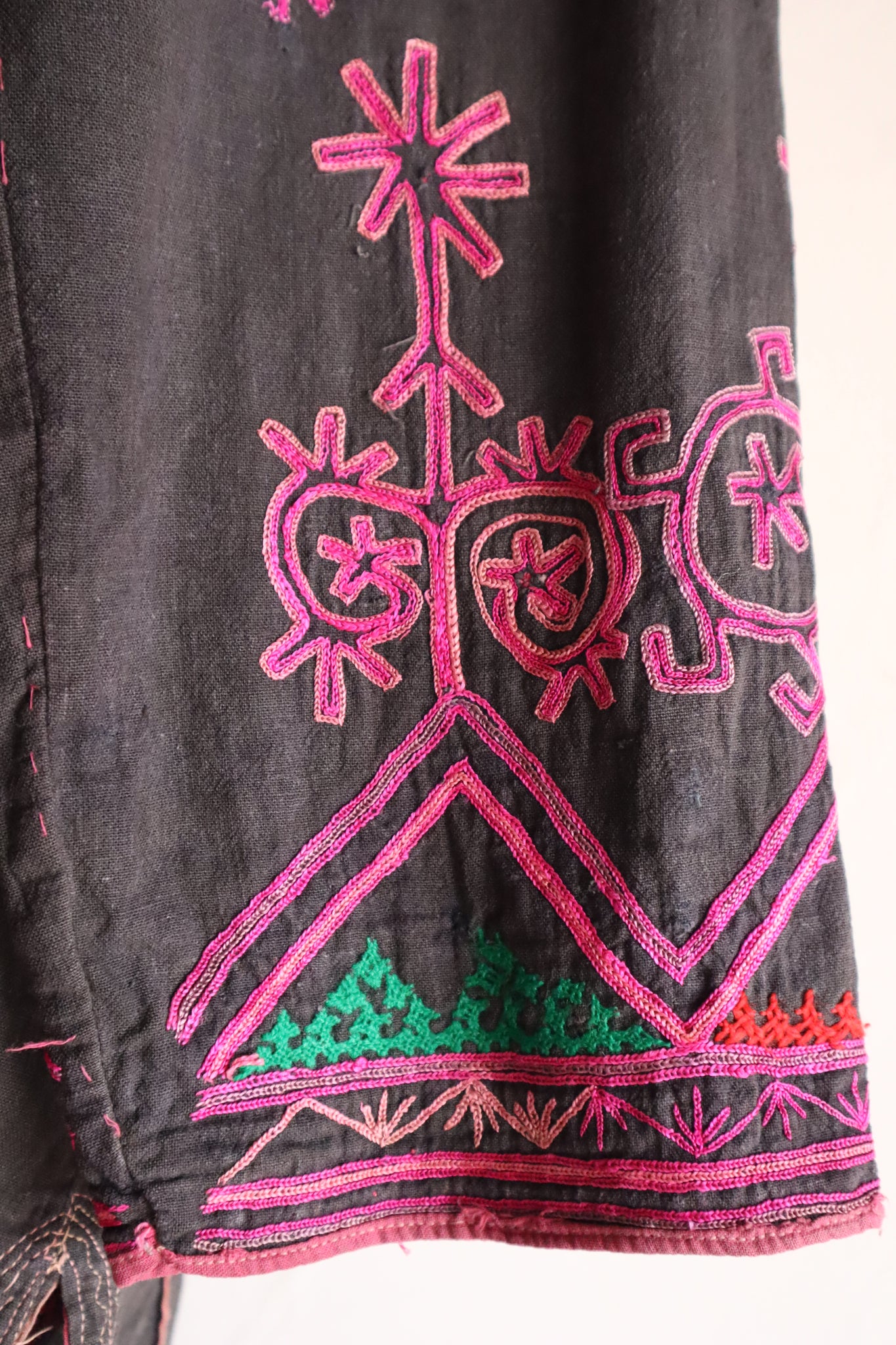 1930s Kohistani Hand Embroidered Tribal Tunic with Magenta Silk Stitching