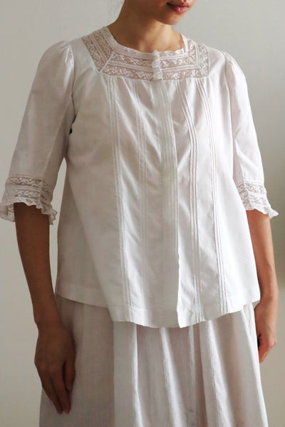 1930s French Cotton Blouse with Valenciennes Lace