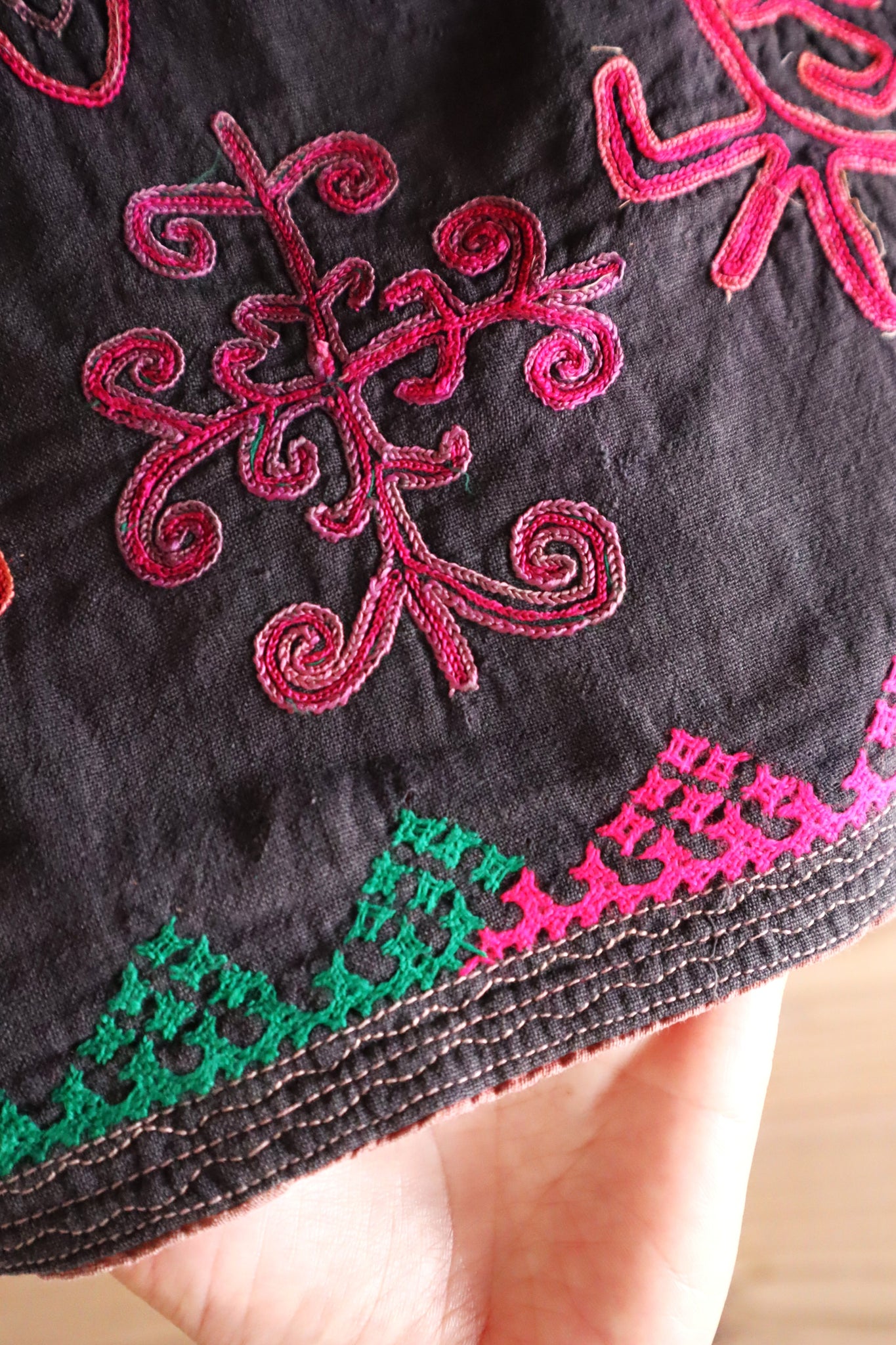 1930s Kohistani Hand Embroidered Tribal Tunic with Magenta Silk Stitching