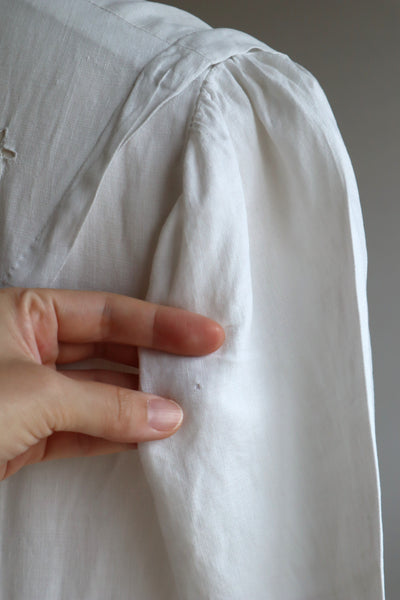 1900s Hand Embroidered White Linen Dress M