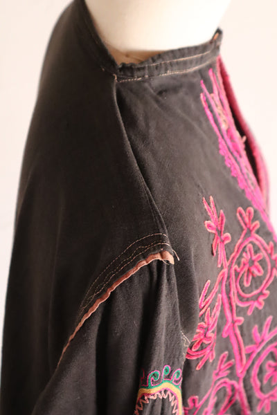 1930s Kohistani Hand Embroidered Tribal Tunic with Magenta Silk Stitching