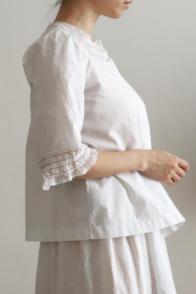 1930s French Cotton Blouse with Valenciennes Lace