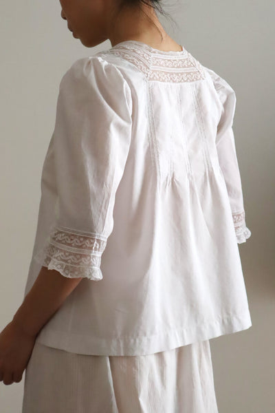 1930s French Cotton Blouse with Valenciennes Lace