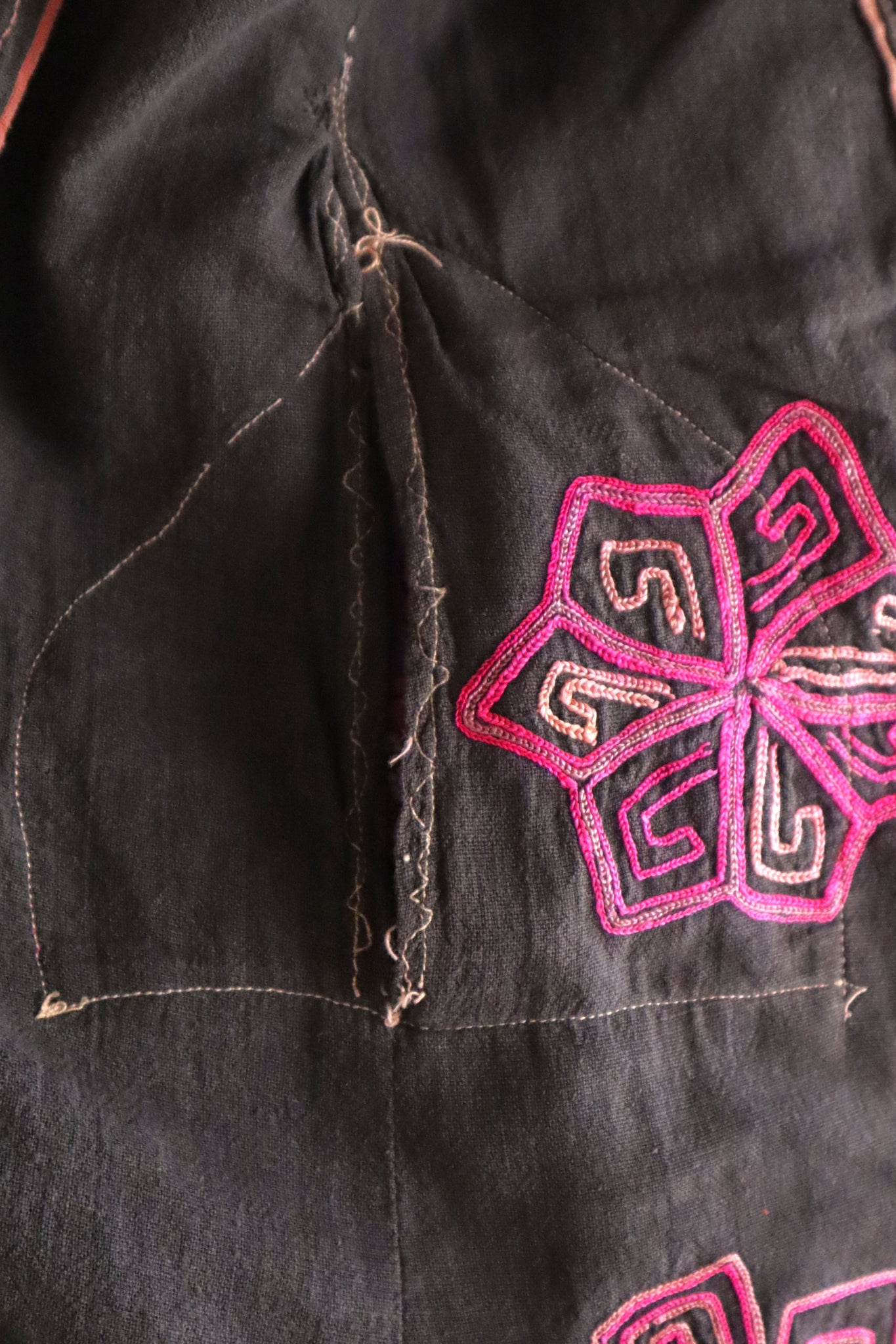 1930s Kohistani Hand Embroidered Tribal Tunic with Magenta Silk Stitching