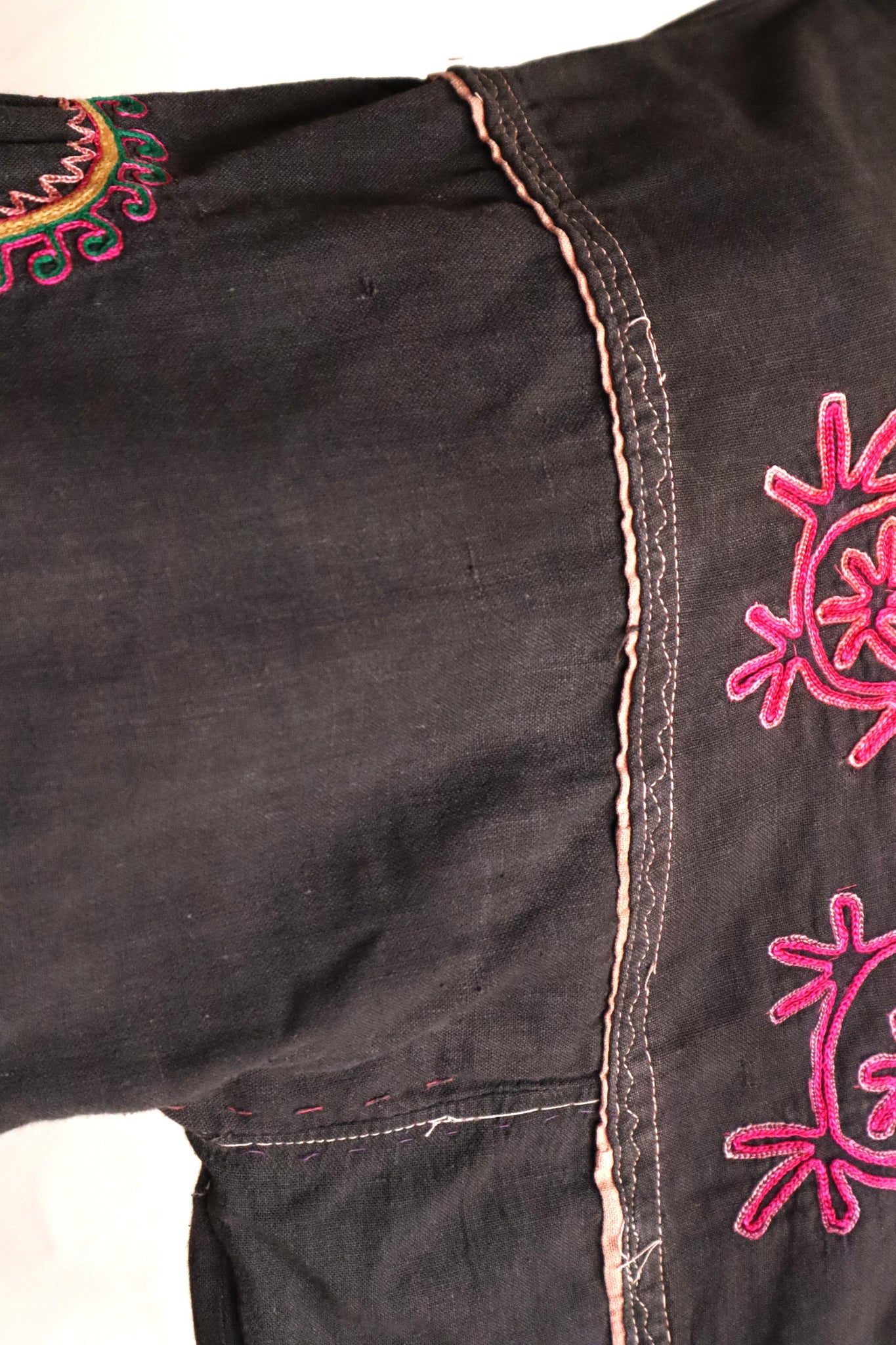 1930s Kohistani Hand Embroidered Tribal Tunic with Magenta Silk Stitching