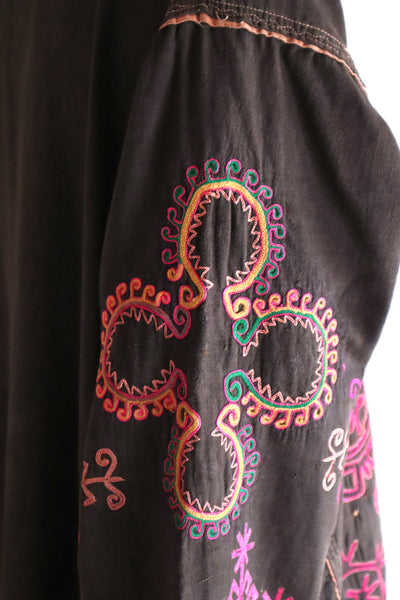 1930s Kohistani Hand Embroidered Tribal Tunic with Magenta Silk Stitching
