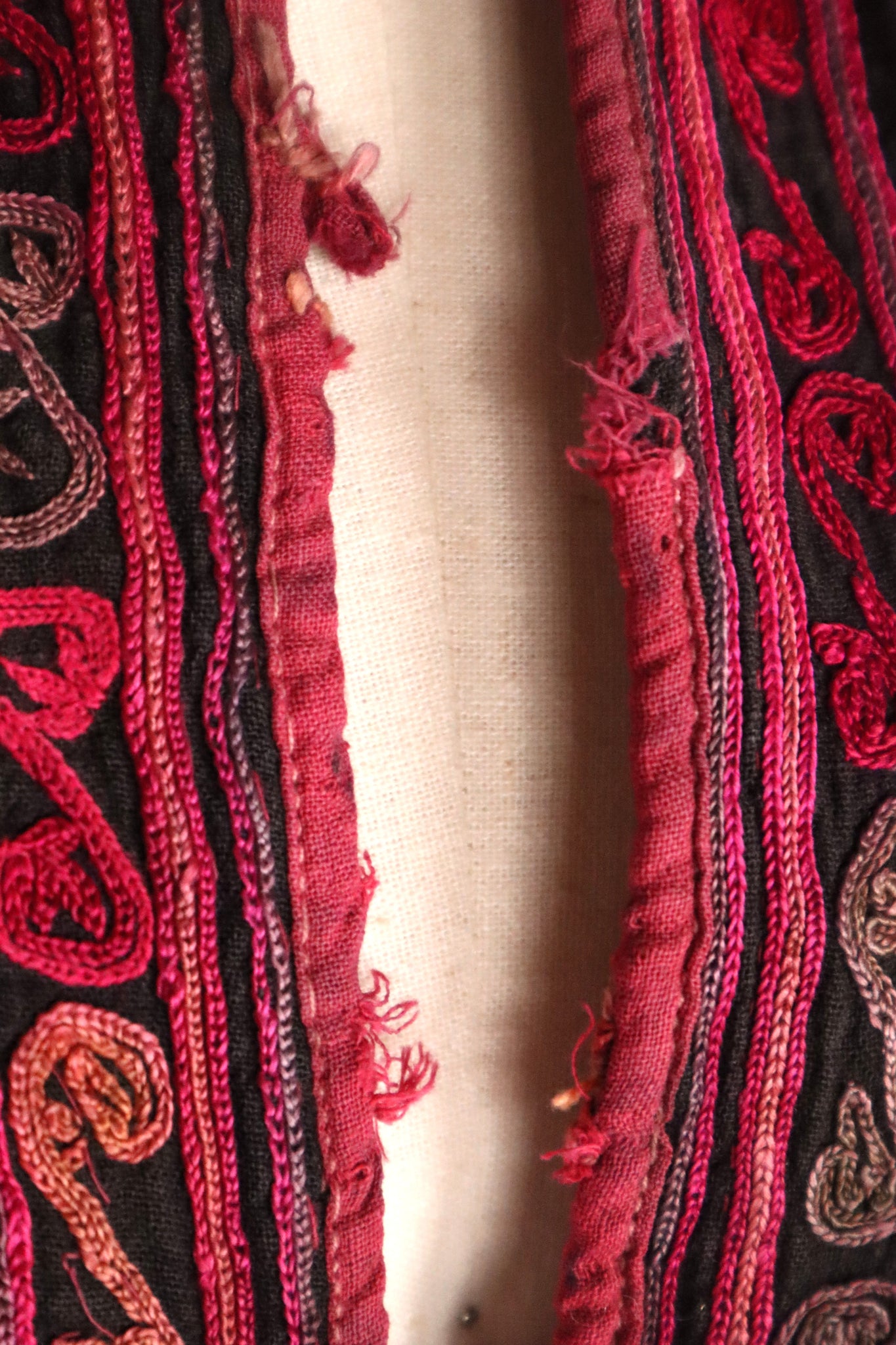 1930s Kohistani Hand Embroidered Tribal Tunic with Magenta Silk Stitching