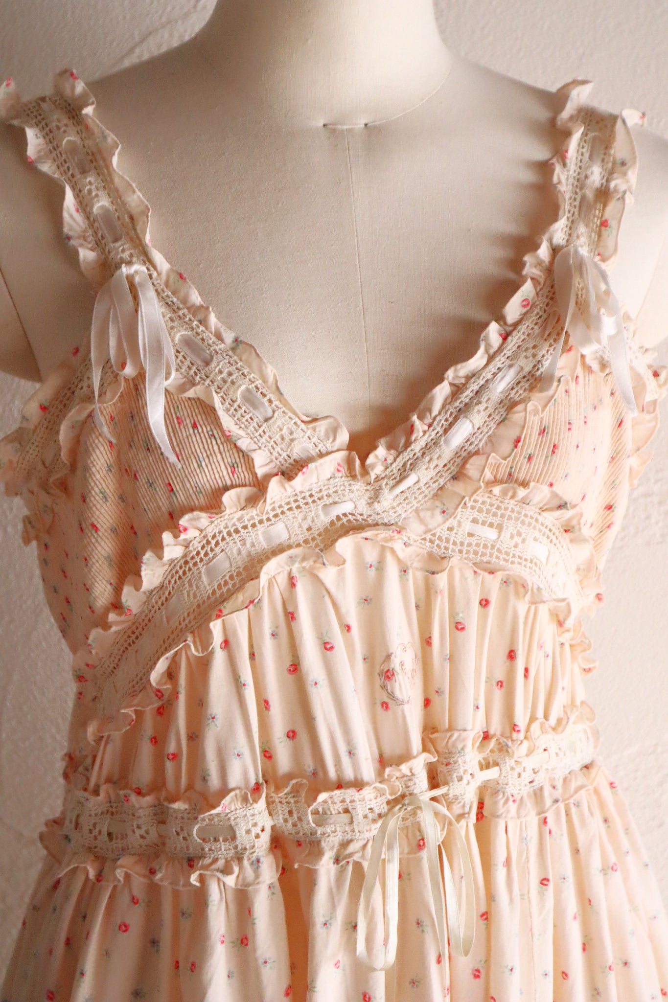 1920s Floral Cotton Monogram Nightdress