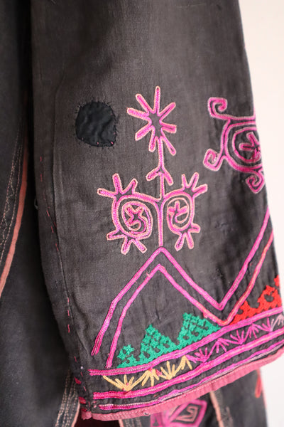 1930s Kohistani Hand Embroidered Tribal Tunic with Magenta Silk Stitching